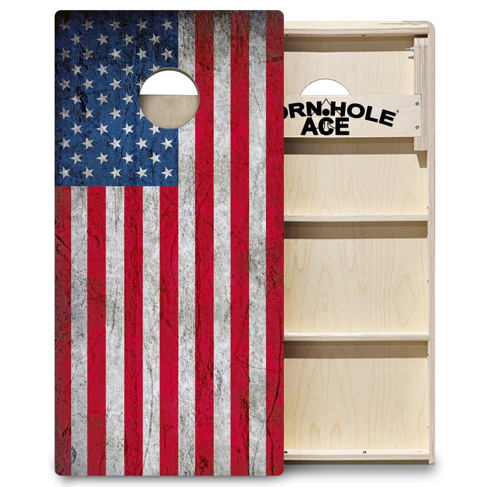 CornholeAce ACE PRO USA Flag Professional Cornhole Boards - No Bounce! 3/4" Baltic Birch Plywood, Handles, Regulation Size (4x2ft), Tournament Style, Made in USA
