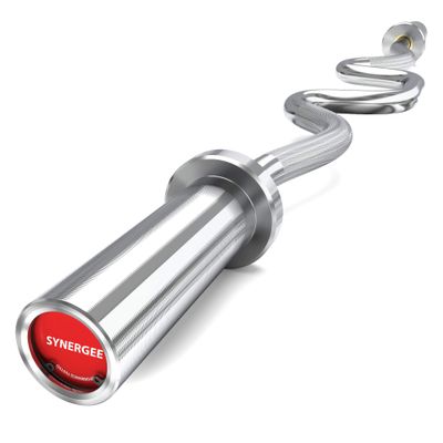 Synergee Commercial Super Easy Curl Olympic Bar Chrome with Powder Coated Brass Bushings Excellent for Bicep Curls and Triceps Extensions
