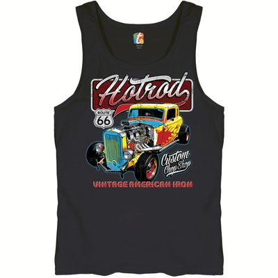 Vintage American Iron Tank Top Hot Rod Route 66 Retro Racing Men's Sleeveless Black X-Large