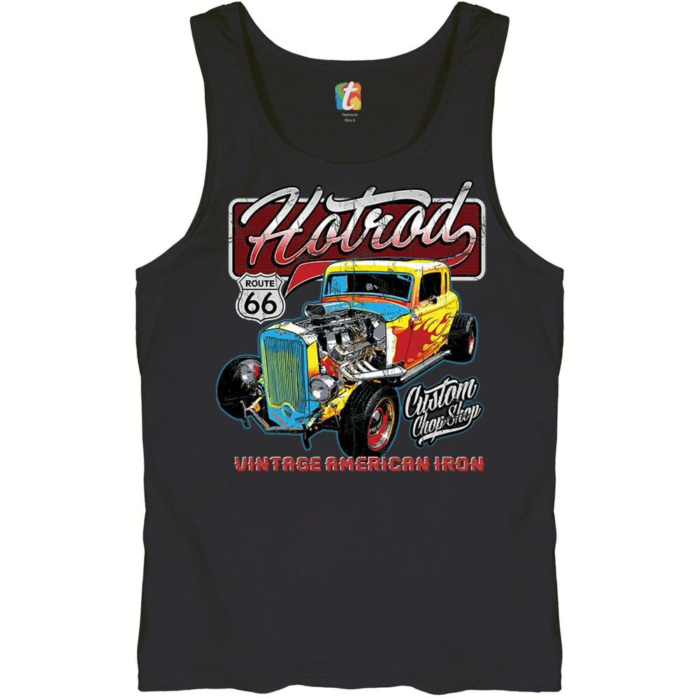 Vintage American Iron Tank Top Hot Rod Route 66 Retro Racing Men's Sleeveless Black X-Large