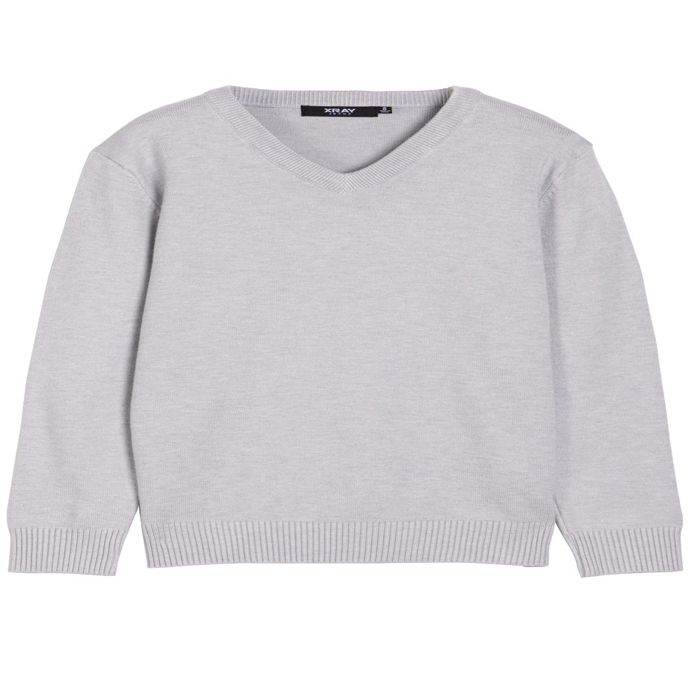 X RAY Boys School Uniform Sweater V-Neck, Big Boys' & Little Kids Youth Long Sleeve V Neck Pullover Sweater, Light Heather Grey, Large (10-12)
