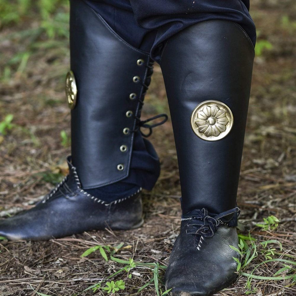 Nautical-Mart Warrior of Peace Black Leather Armor Set Bracers Greaves (Leg Greaves)