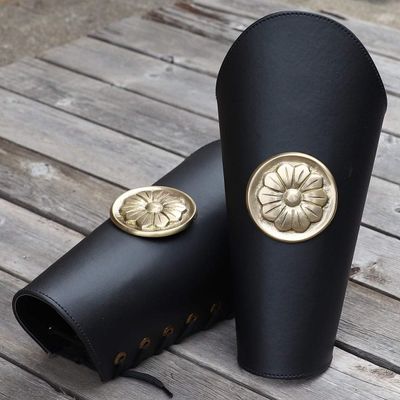 Nautical-Mart Warrior of Peace Black Leather Armor Set Bracers Greaves (Armor Set Greaves Bracers)