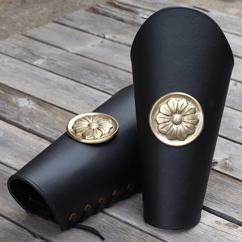 Nautical-Mart Warrior of Peace Black Leather Armor Set Bracers Greaves (Armor Set Greaves Bracers)