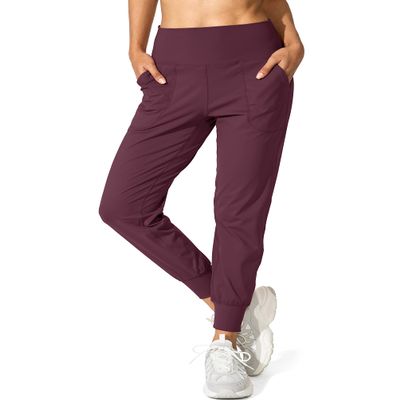 G Gradual Women's Joggers High Waisted Yoga Pants with Pockets Loose Leggings for Women Workout, Athletic, Lounge (Maroon, Medium)