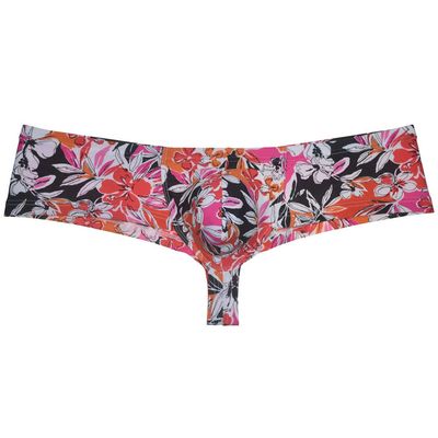 OROCOJUCO Men's Cheeky Briefs Body Boxer Thong Brazilian Bikini Shorts Underwear Skimpy Boxers Trunks Pink Hibiscus L