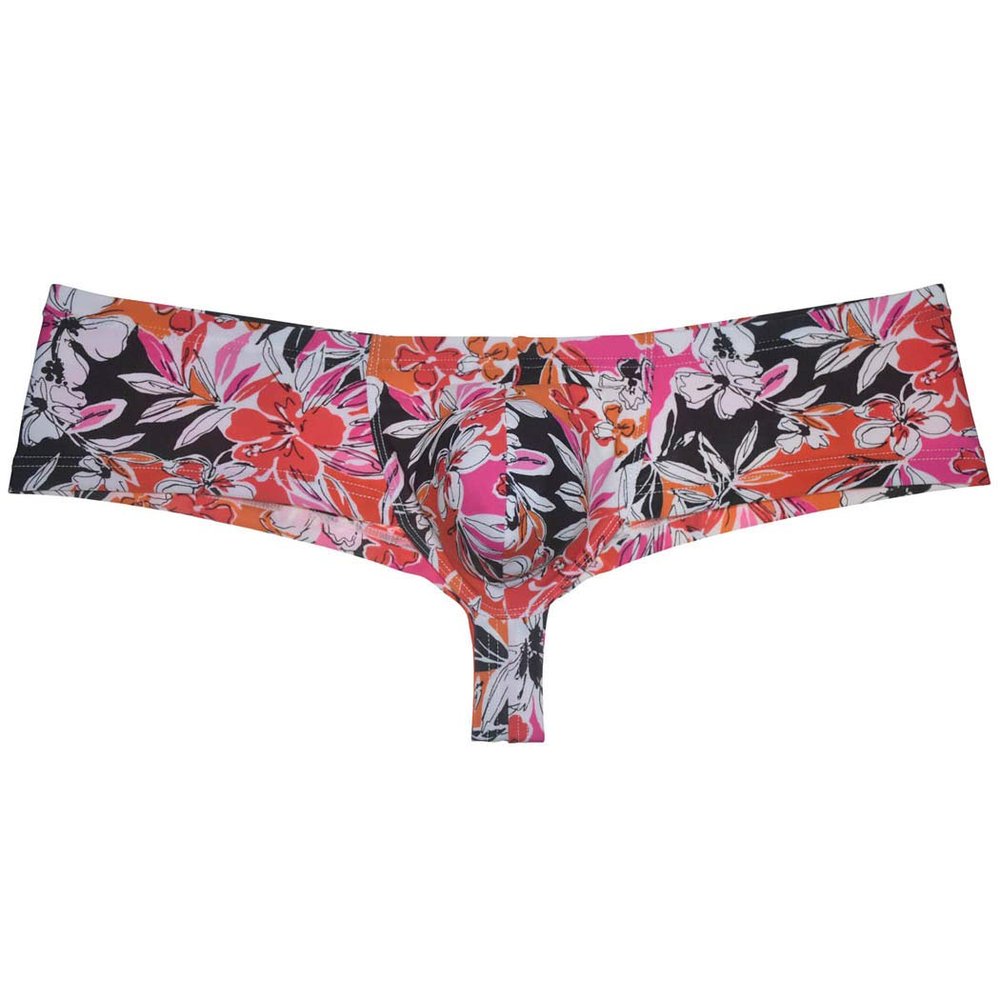 OROCOJUCO Men's Cheeky Briefs Body Boxer Thong Brazilian Bikini Shorts Underwear Skimpy Boxers Trunks Pink Hibiscus L
