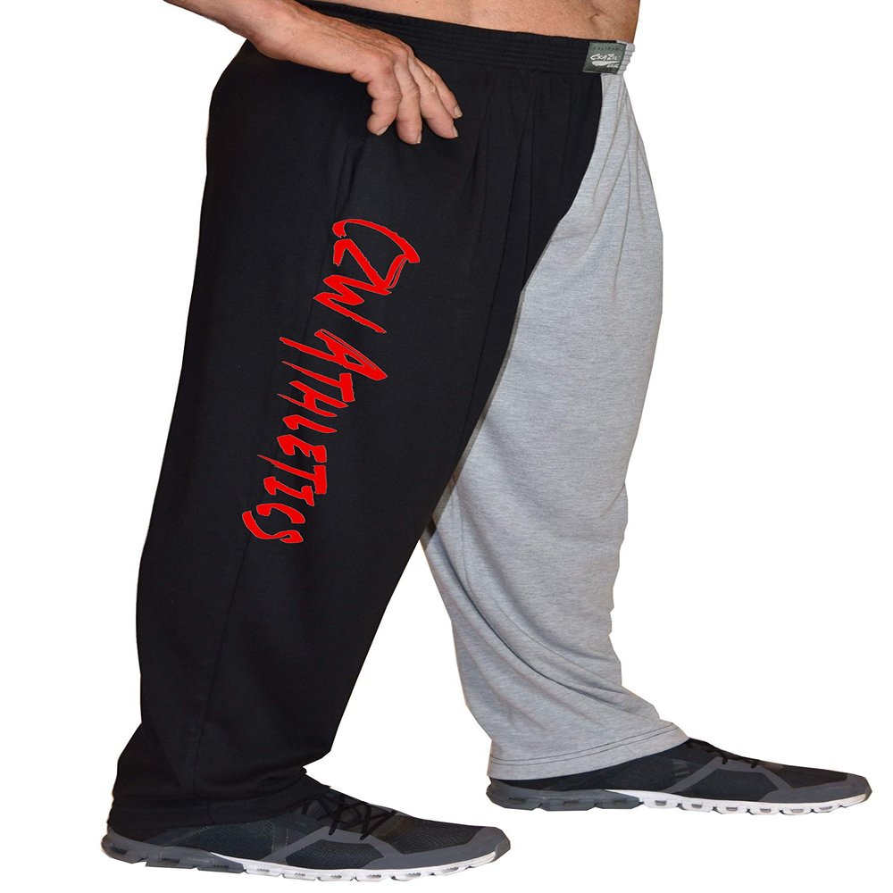 Two Tone Pants with CZW Athletic Design in Red Two Front Pockets for Men and Women