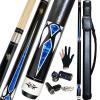 Tai ba cues 2-Piece Pool cue Stick + Hard Case, 13mm Tip, 58", Hardwood Canadian Maple Professional Billiard Pool Cue Stick 18,19,20,21,22 Oz Pool Stick (Selectable)-Blue, Black, Red, Gray, Green view 1