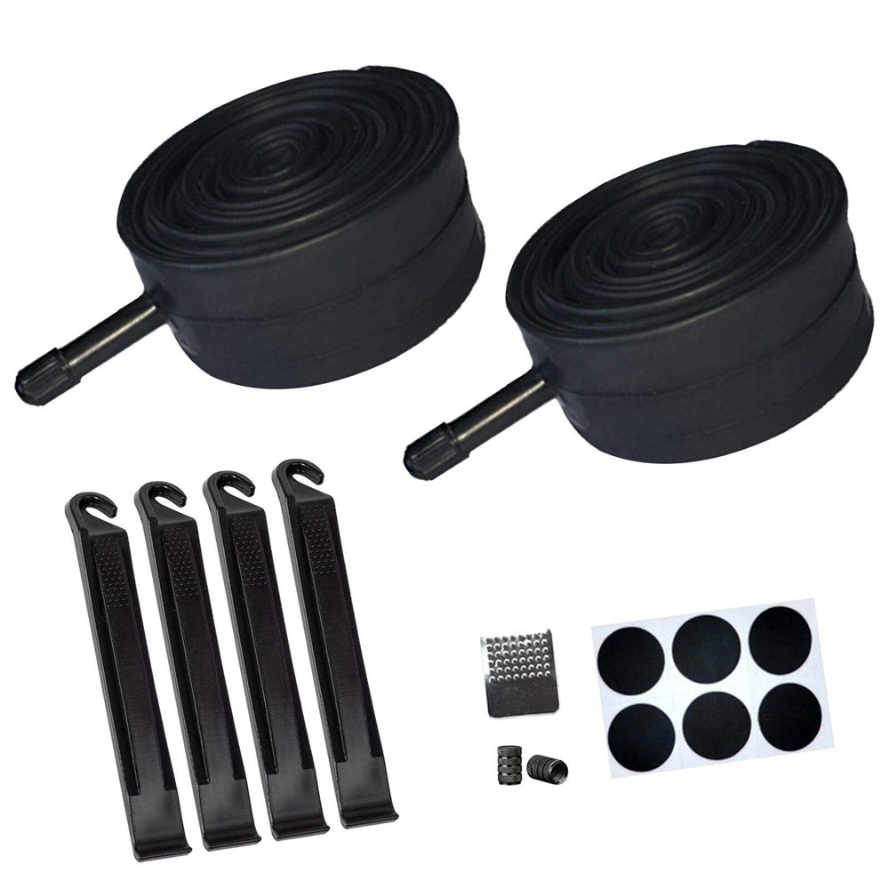 2 Pack 20 x 1.75/1.95/2.125 Bike Inner Tube with Bike Tube Repair Tool Kits, 4 Tire Levers, 6 Self-Adhesive Round Patches, 1 Metal Rasp, 2 Schrader Valve, Replacement Bike Bicycle Inner Tubes