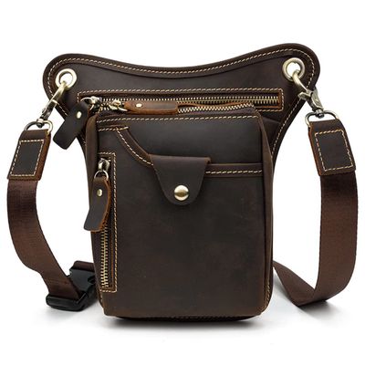 KPYWZER Vintage Leather Drop Leg Bag for Men Women Thigh Hip Bum Waist Fanny Pack Motorcycle Bike Riding Cycling Multi-Purpose Travel Hiking Sports Camping Pouch Deep Brown