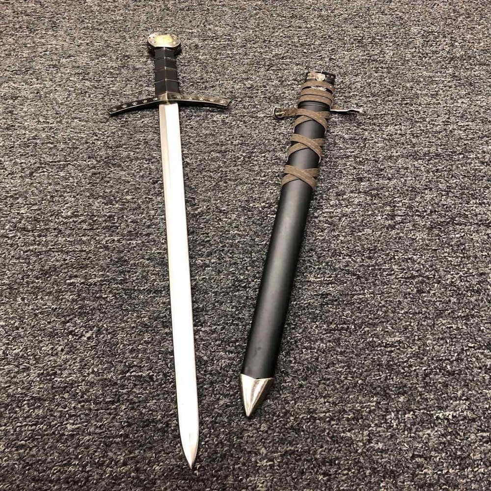 23" Crusader Knight Templar Prince Celtic Royal Claymore Metal Short Sword Dagger Steel Blade LARP Xmas Gift (Black)