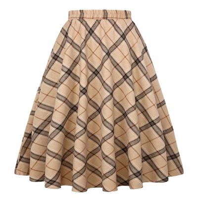 Midi Skirt for Women Trendy 2023 A line High Waisted Khaki Plaid Long Pleated Skirts Fall Clothes (Medium, Khaki D39)