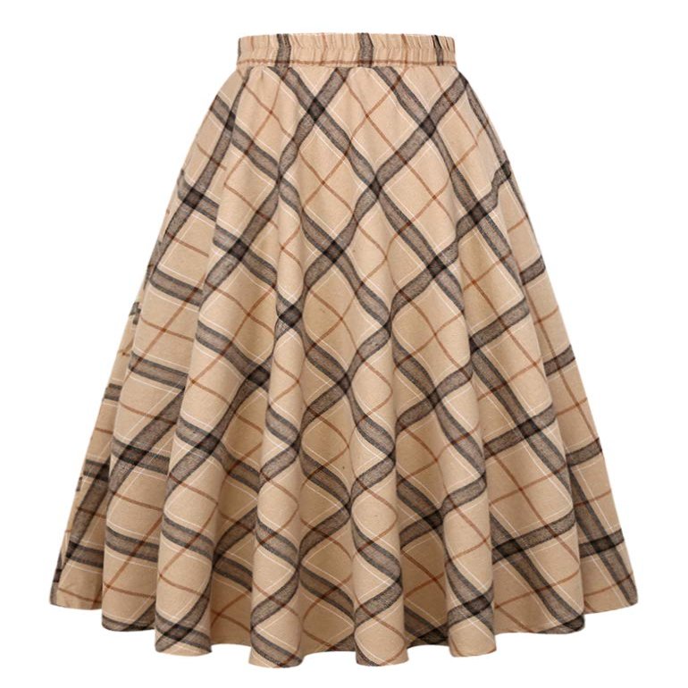 Midi Skirt for Women Trendy 2023 A line High Waisted Khaki Plaid Long Pleated Skirts Fall Clothes (Medium, Khaki D39)