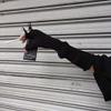 Luyesent Black Gray Beige Tattered Punk Unisex Fingerless Cuff Knit Gloves Elbow Length Mittens Broken Cool Stretch Arm Warmer (Black) view 2