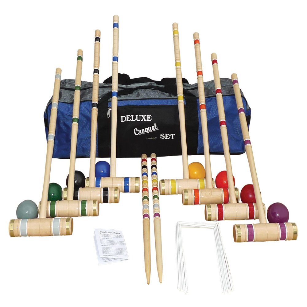 8 Player Croquet Set 28" Handles in a Carrying Bag - Amish Made