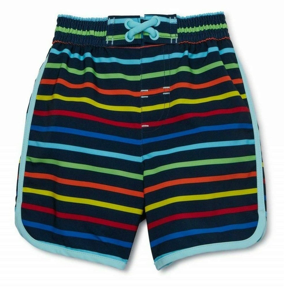 Wondernation Baby Infant Toddler Boys Swim Trunks (Navy Blue Striped, 2T)