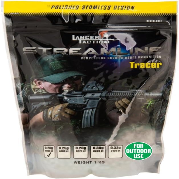 Lancer Tactcial 0.20g-0.32g Green Tracer Glow in The Dark Airsoft Outdoor BBS - Seamless Match-Grade for Outdoor Tracer BBS - Outdoor Field Compliant (Made in Taiwan)