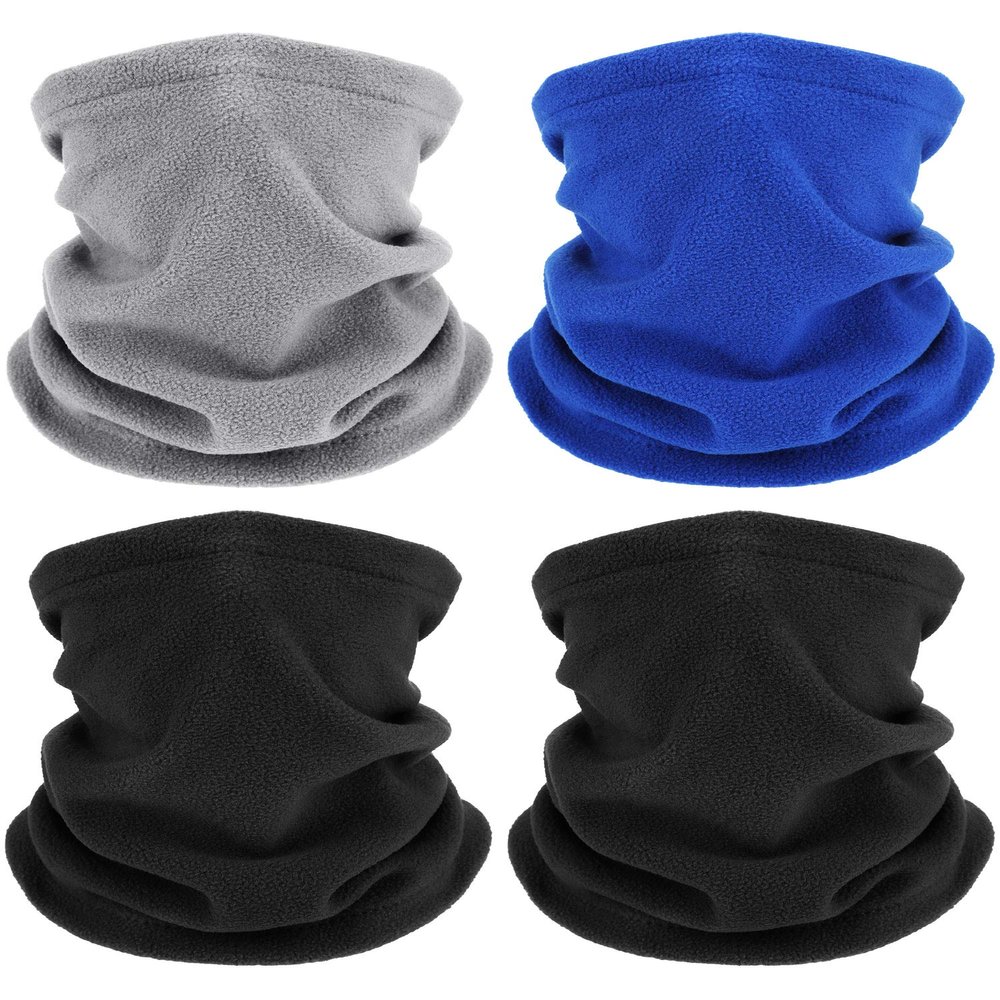 Geyoga 4 Pieces Winter Neck Warmers Neck Gaiter Scarf Windproof Face Covering(Grey, Royal Blue, Black,Medium)