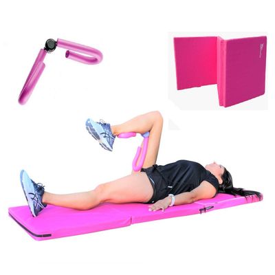 Pro-Gymnastics Tri Fold Folding Exercise Mat 2" Thick 6'x'2 FT with Thigh Master Thigh Workout Exerciser - Thigh Toner Home Gym Trainer for Butt, Leg, Arm, Chest Toner, Body Building Fitness (Pink)