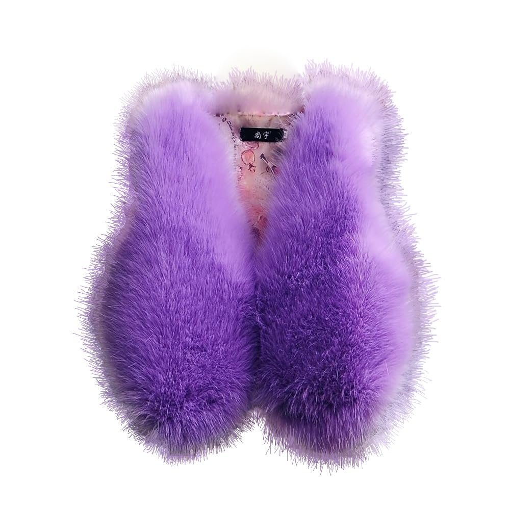 benetia Girls' Outerwear Vests Fur Faux Winter Jacket Purple 6T 7