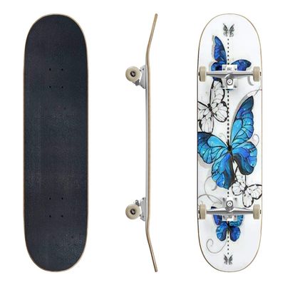 EFTOWEL Skateboards Composition of Blue Butterflies Morpho and White Butterflies on White Classic Concave Skateboard Cool Stuff Teen Gifts Longboard Extreme Sports for Beginners and Professionals
