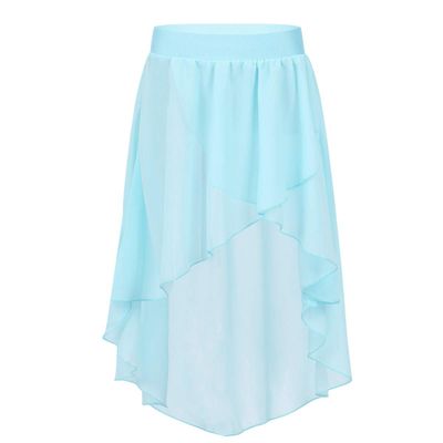 Agoky Girls' Chiffon Hi-Low Dance Skirt Lyrical Ballet Jazz Latin Dance Dress Costumes Studio Practice Performance Light_Blue 9-10
