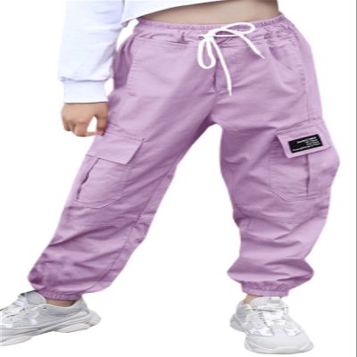 Girl Pants, Jogger Multi-Pocket Elastic Waist Pull On Cargo Pants with Drawstrings, Purple, 11-12 Years = Tag 160