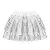 Agoky Kids Girls Glittery Sequined Dance Tutu Skirt Hip Hop Latin Jazz Fancy Dress Up for Prom Dance Stage Performance Silver 4-5 view 2