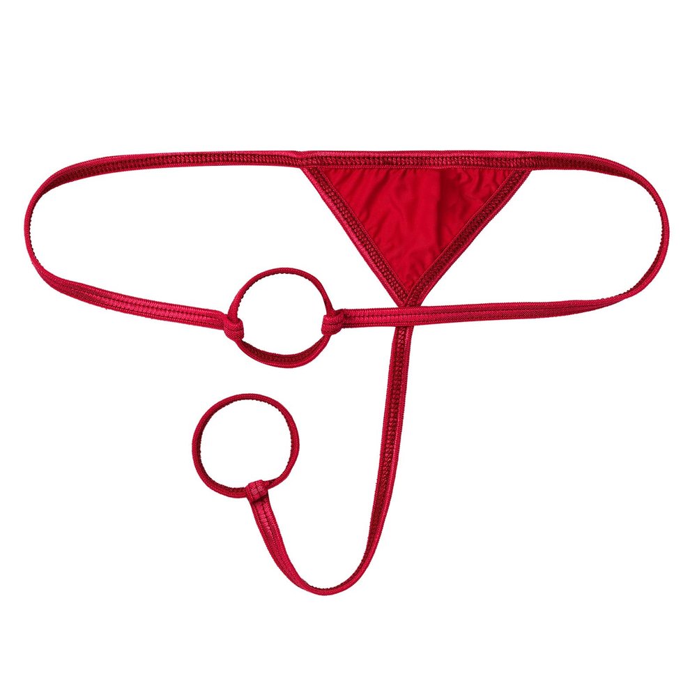 Agoky Men's Breathable G String Thongs Sissy Low Rise Hollow Out Low Rise Bikini Briefs Red OneSize
