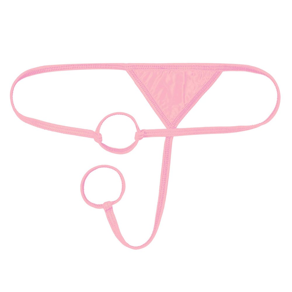 Agoky Men's Breathable G String Thongs Sissy Low Rise Hollow Out Low Rise Bikini Briefs Pink OneSize