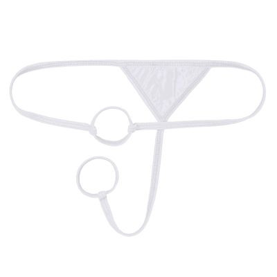 Agoky Men's Breathable G String Thongs Sissy Low Rise Hollow Out Low Rise Bikini Briefs White OneSize