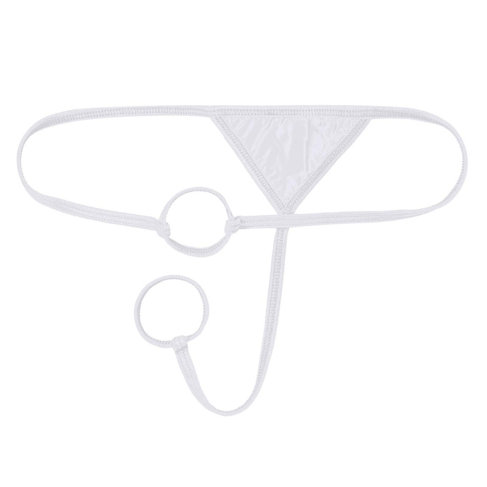 Agoky Men's Breathable G String Thongs Sissy Low Rise Hollow Out Low Rise Bikini Briefs White OneSize