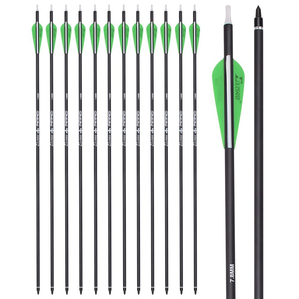 YLS Archery 26Inch Carbon Arrow Practice Hunting Arrows with 100 Grain Removable Tips for Compound & Recurve Bows (Pack of 12)