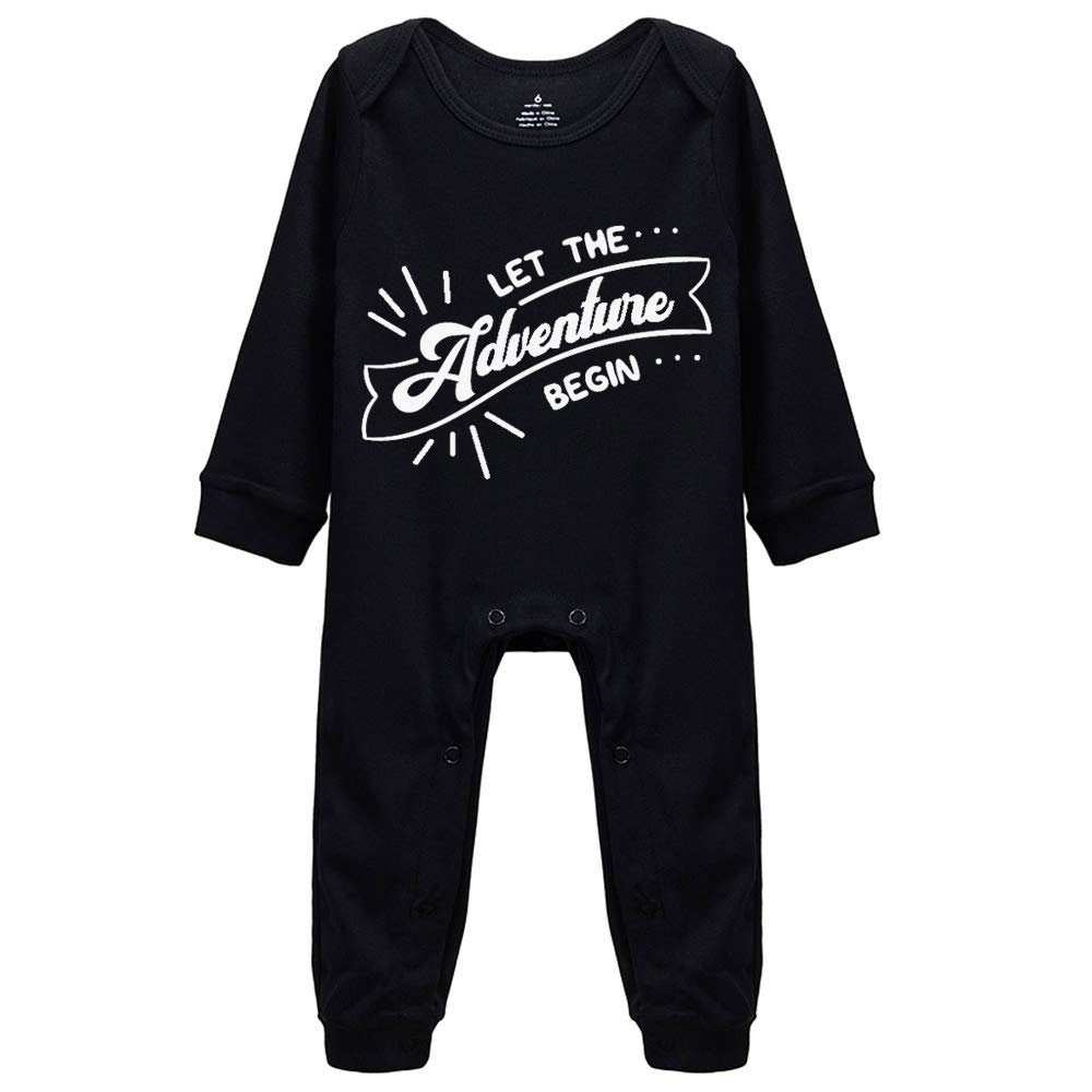 Furmall Let The Adventure Begin Unisex Baby Rompers Long Sleeve Playsuit Outfit Clothes Black