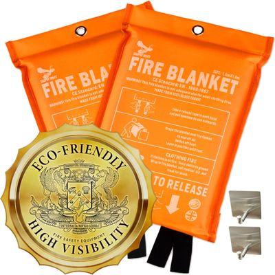 Fire Blanket - 1500F CE Certified Emergency Fire Blanket for Home and Kitchen. 500GSM Fabric & 0.5mm Thick - 100% Fiberglass Fire Extinguisher for Car,Warehouse Office - 2pc (40x40 inches) by Supa Ant