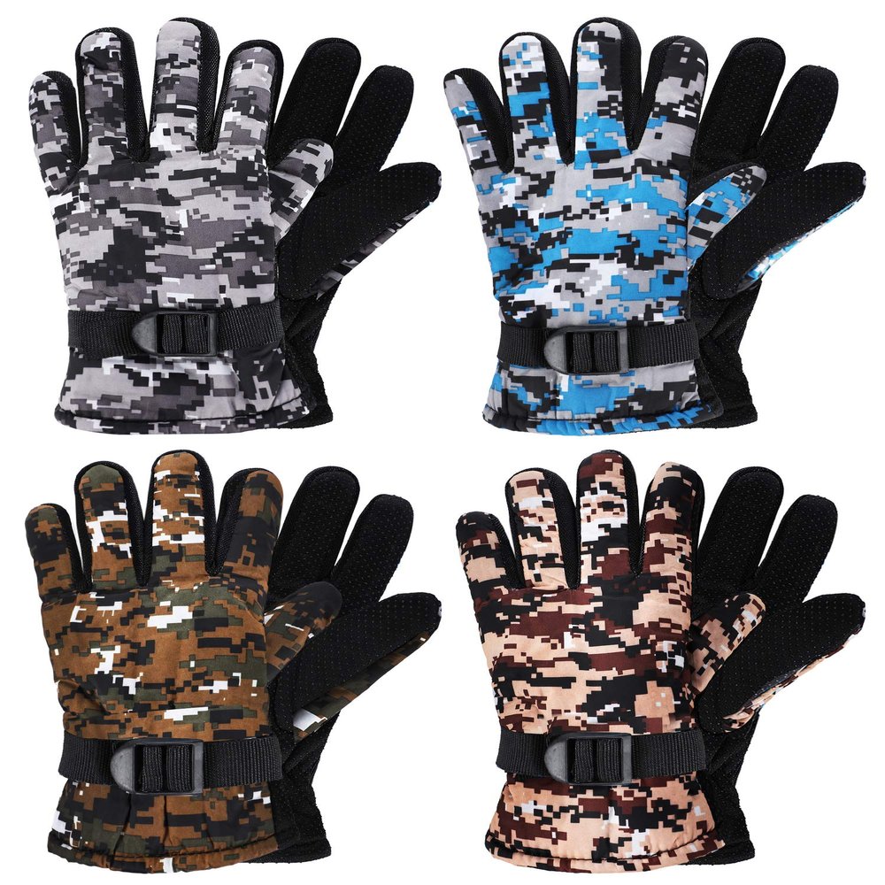 Hicarer 4 Pairs Winter Gloves for Kids Waterproof Snow Ski Gloves Girls Boys Warm Unisex Youth Clothes for Cold Weather(Yellow, Green, Blue, Grey,1-4 Years Old)