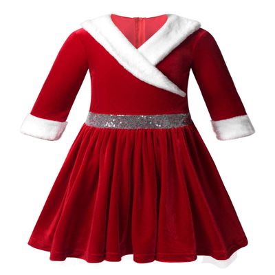 Yartina Girls Christmas Mrs Santa Claus Costume Kids Faux Fur Velvet Dress Dancewear Figure Ice Skating Outfits Red 14