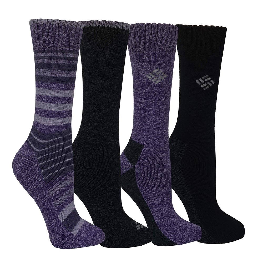 Columbia Women's 4 Pack Moisture Control Crew Socks, Plum/Black, Shoe Size 4-10
