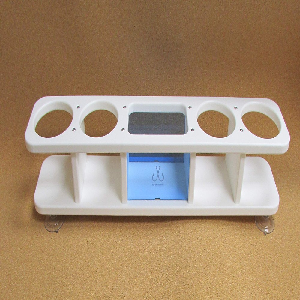 APF Marine Inline Four Beverage Cup Holder w Storage Box Catch All