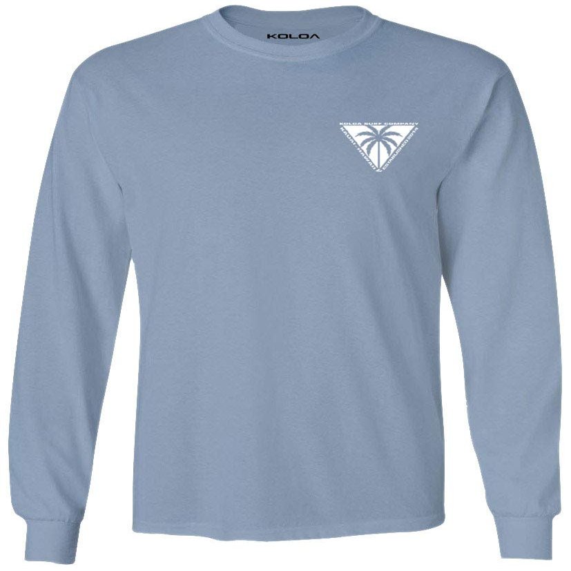 Koloa Surf Mens Triangulated Palm Logo Long Sleeve Tee-Tall-3XLT-StoneBlue/w