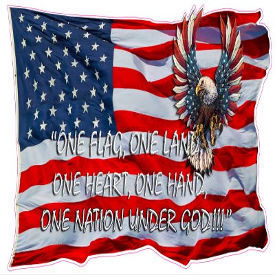 Waving American Flag One Nation Under God Decal (36" x 21")