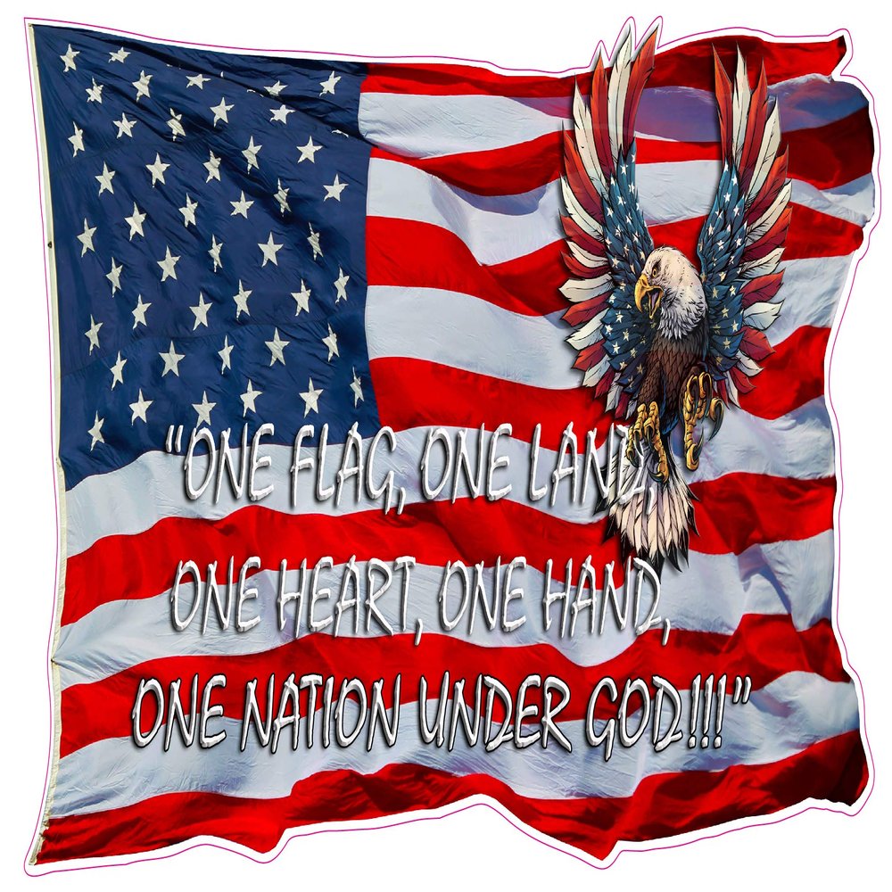 Waving American Flag One Nation Under God Decal (36" x 21")