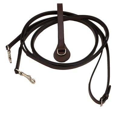 Grewal Equestrian Havana Leather Draw Reins with Clips and Girth Loop