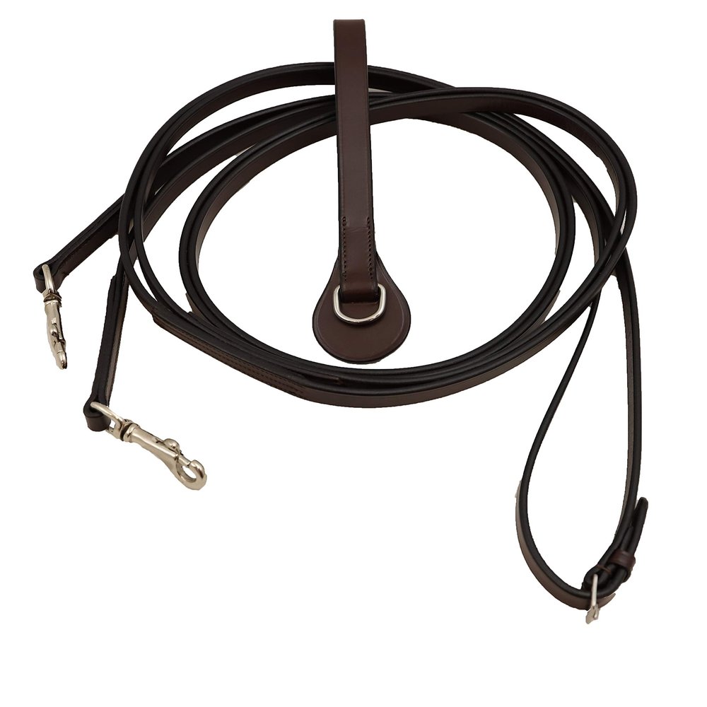 Grewal Equestrian Havana Leather Draw Reins with Clips and Girth Loop