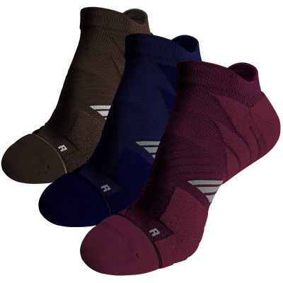Hylaea No Show Running Athletic Anti-Blister Wicking Coolmax Socks, Seamless Anti-odor (3 Pairs Brown/Blue/Red, Large)