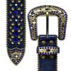 35116 Women's Belts Rhinestone Belt Fashion Western Cowgirl Bling Studded Design Leather Belt 1-3/8"(35mm) wide (Royal Blue/Brass, 34'' M) view 2