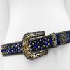 35116 Women's Belts Rhinestone Belt Fashion Western Cowgirl Bling Studded Design Leather Belt 1-3/8"(35mm) wide (Royal Blue/Brass, 34'' M) view 3
