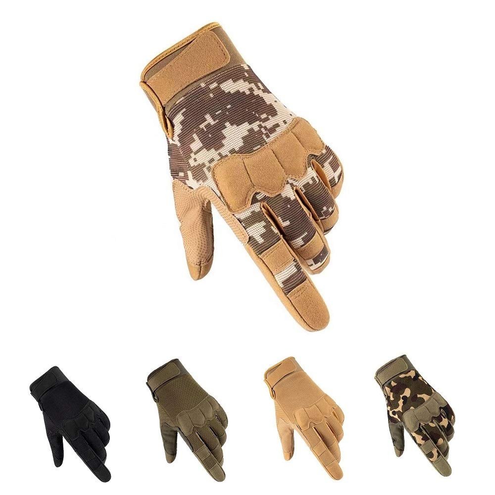 HYCOPROT Full Finger Tactical Gloves, Touch Screen Knuckle Protective Breathable Lightweight Outdoor Military Gloves for Shooting, Hunting, Motorcycling, Climbing (Medium, Yellow Camo)