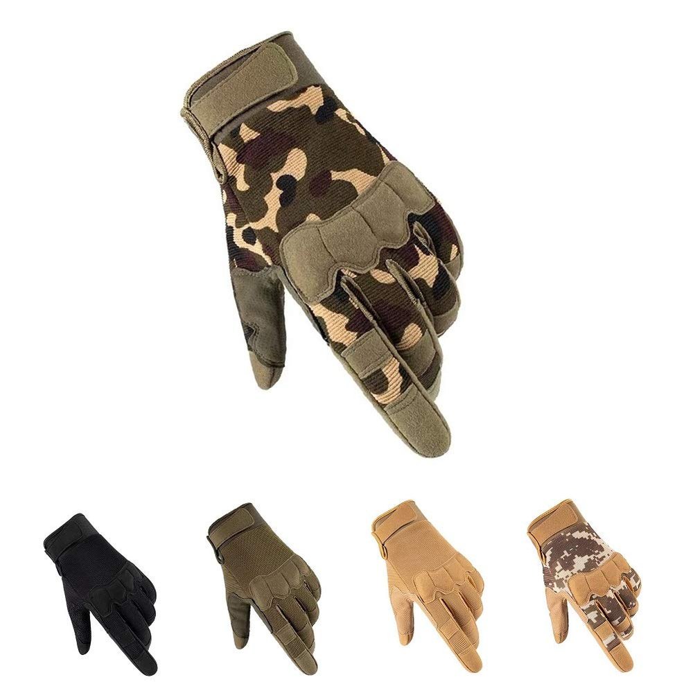 HYCOPROT Full Finger Tactical Gloves, Touch Screen Knuckle Protective Breathable Lightweight Outdoor Military Gloves for Shooting, Hunting, Motorcycling, Climbing (Medium, Green Camo)